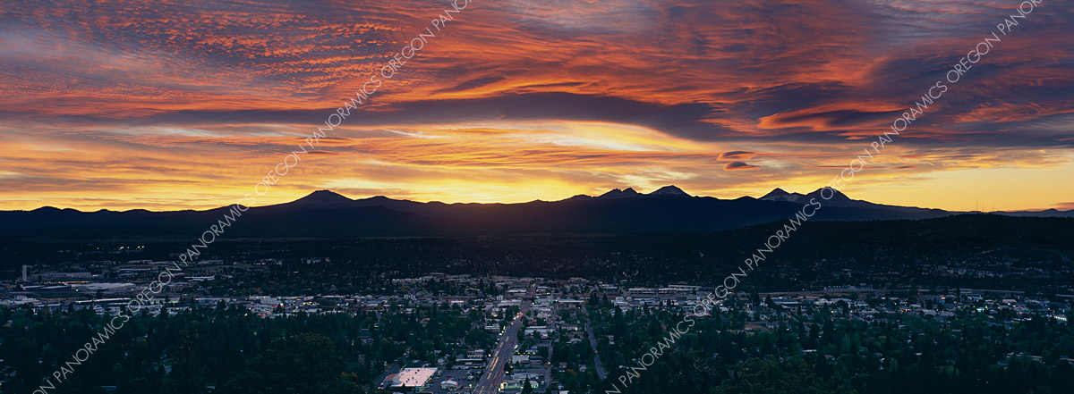 city of Bend Oregon sunset panoramic photo